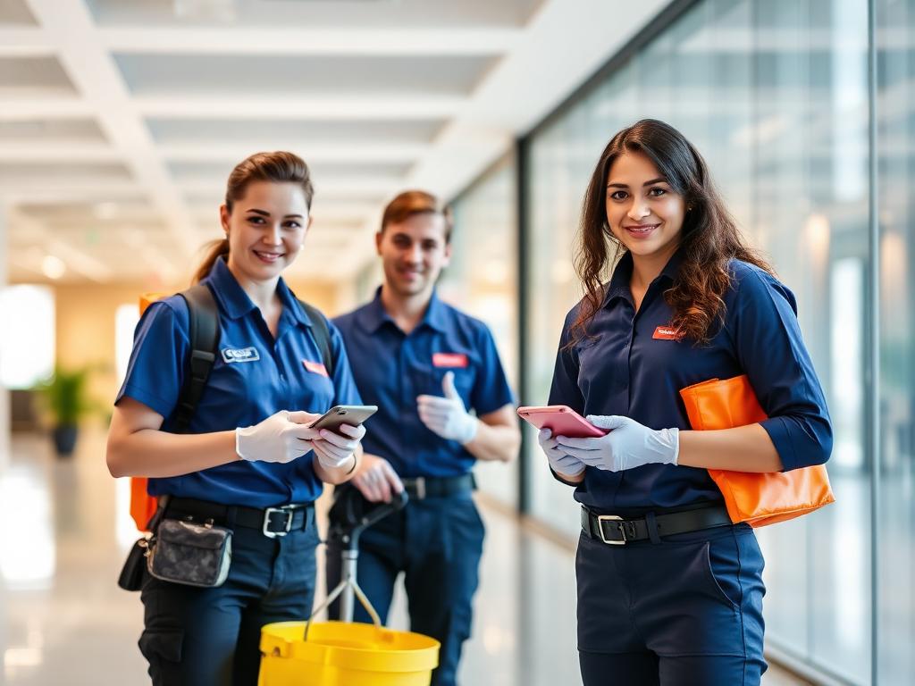 Schoonmaakteam met telefoon, VoxFlow vangt vragen op